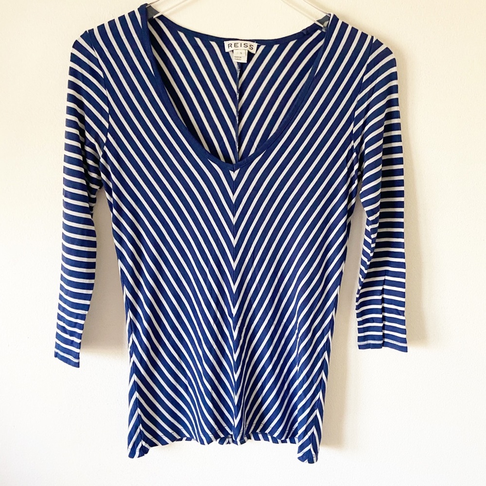 REISS Tee shirt navy and white stripe size S
